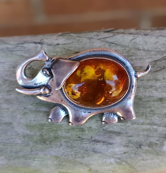 🐘 Vintage Sterking Baltic Amber Brooch - Picture 2 of 4